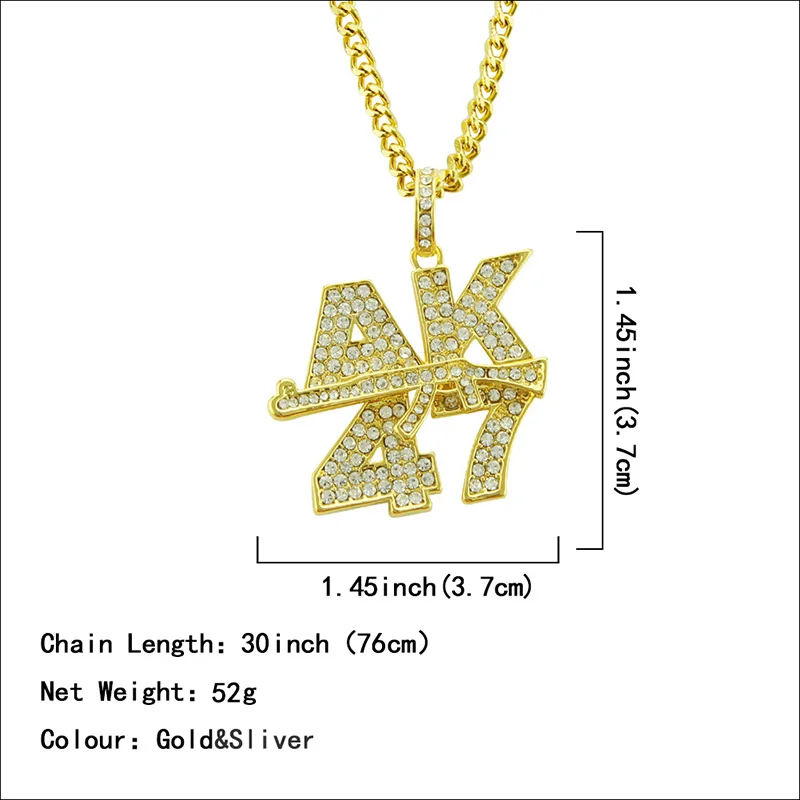 Панк стиль хип-хоп ювелирные изделия мода Iced Out золото длинная цепь ожерелье модный красивый со стразами револьвер AK47 пистолет кулон ожерелье - Окраска металла: N056-1