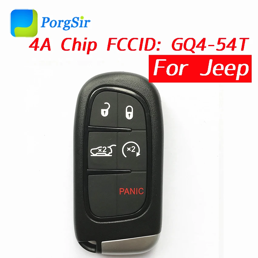 

5 Button 434mhz Keyless Go Proximity Remote Control Key for Jeep Cherokee 2014 ~ 2018 With Hitag AES 4A Chip FCCID: GQ4-54T