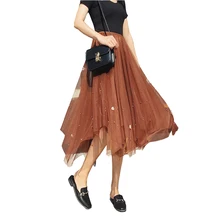 Amberheards летняя Корейская женская юбка Сексуальная Высокая талия тонкая юбка из тюля с бусинами дикая lrобычная юбка для женщин одежда