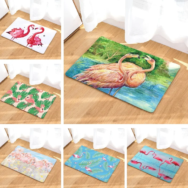 Floor Mat Flamingo Printed Carpet Suede Absorbent Bath Mat Toilet Rugs Kitchen Mat Home Decoration Living Room Door Mats