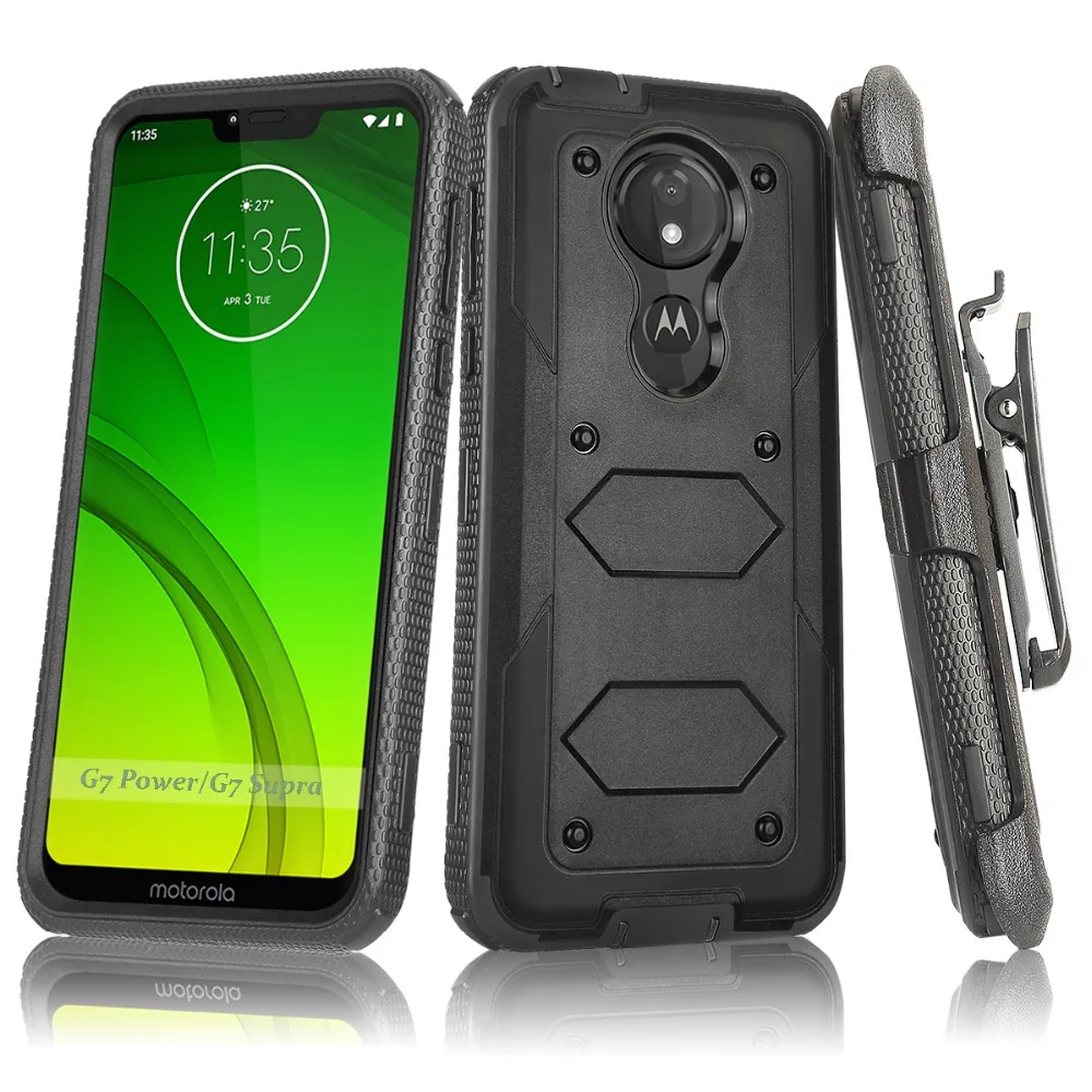 Бронированный чехол для Motorola Moto G7/Plus противоударный с зажимом ремня Жесткий