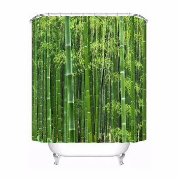 

Home Bath Curtain For Bathroom Custom Green Bamboo Home Decor Shower Curtain Waterproof Fabric Hooks #180417-01-73