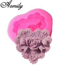 Aomily 3D розовый бант цветы силиконовые формы шоколада сердце любовь мыло Плесень Свеча Форма для полимерной глины ремесла DIY формы мыло основа