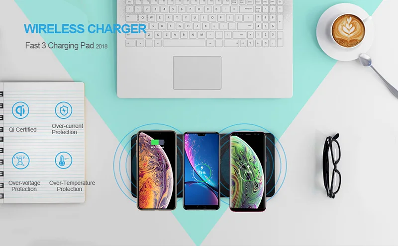 Беспроводная зарядная панель, сертифицированная ZealSound Qi ультра-тонкая Тройная Беспроводная зарядная станция для нескольких 3 устройств и новых Airpods