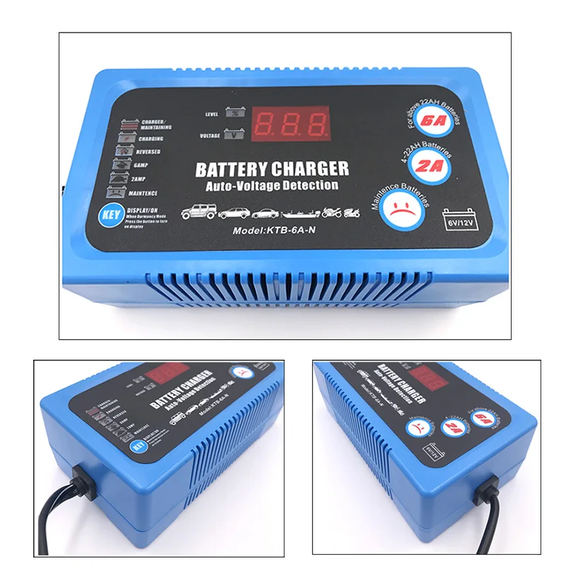 6V 12V Smart Car Motorcycle Battery Charger Full Automatic 2A 6A Lead-Acid AGM GEL Dry Batteries Power Charging Tool 6 V 12 Volt