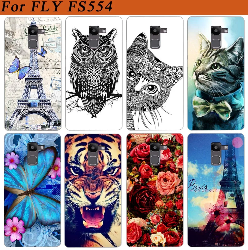 Чехол для Fly FS554 Power Plus FHD чехол с рисунком цветной тигр филин Роза мягкий из ТПУ fs554