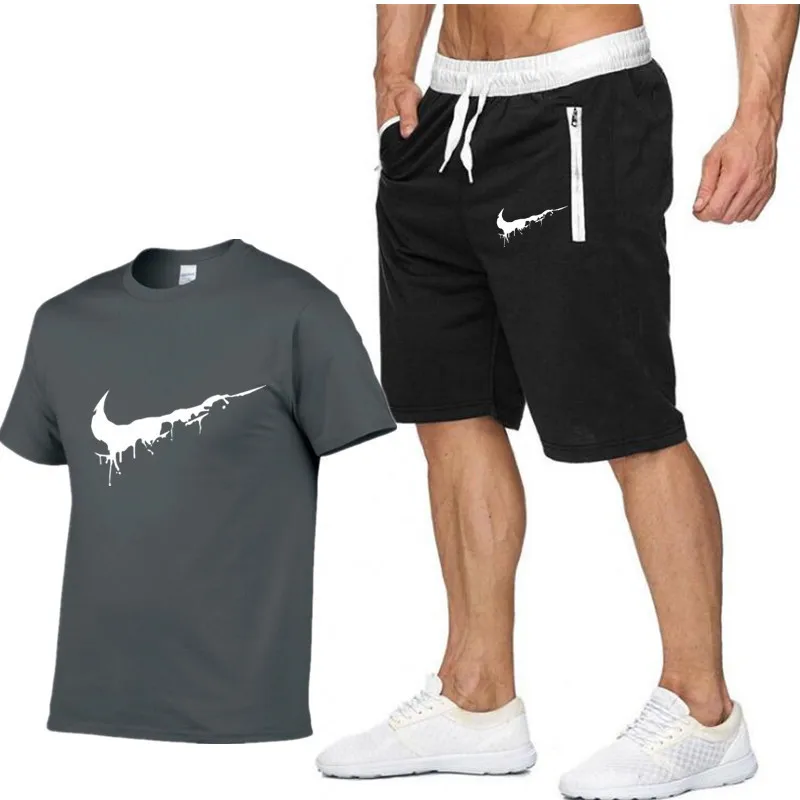 

Two Piece Men Short Sleeve t-shirts+Shorts pant Men's Fashion Printed Tracksuits Causal Sportswear Tops Short Tshirts
