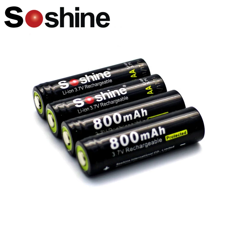 

4pcs Soshine 14500 3.7V 800mAh Protected PCB Rechargeable Li-ion Battery for Flashlight Torch