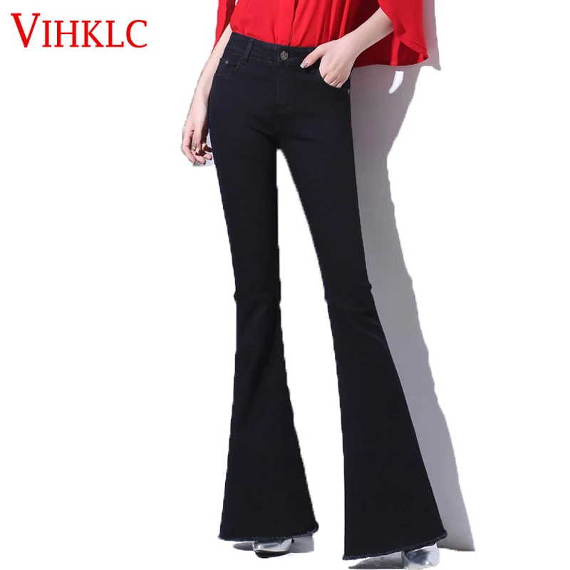 Stretch Elastic Black Flare Jeans Women Long Stretching Bell-Bottoms Jeans For Girls Trousers Women Jeans Large Size D76