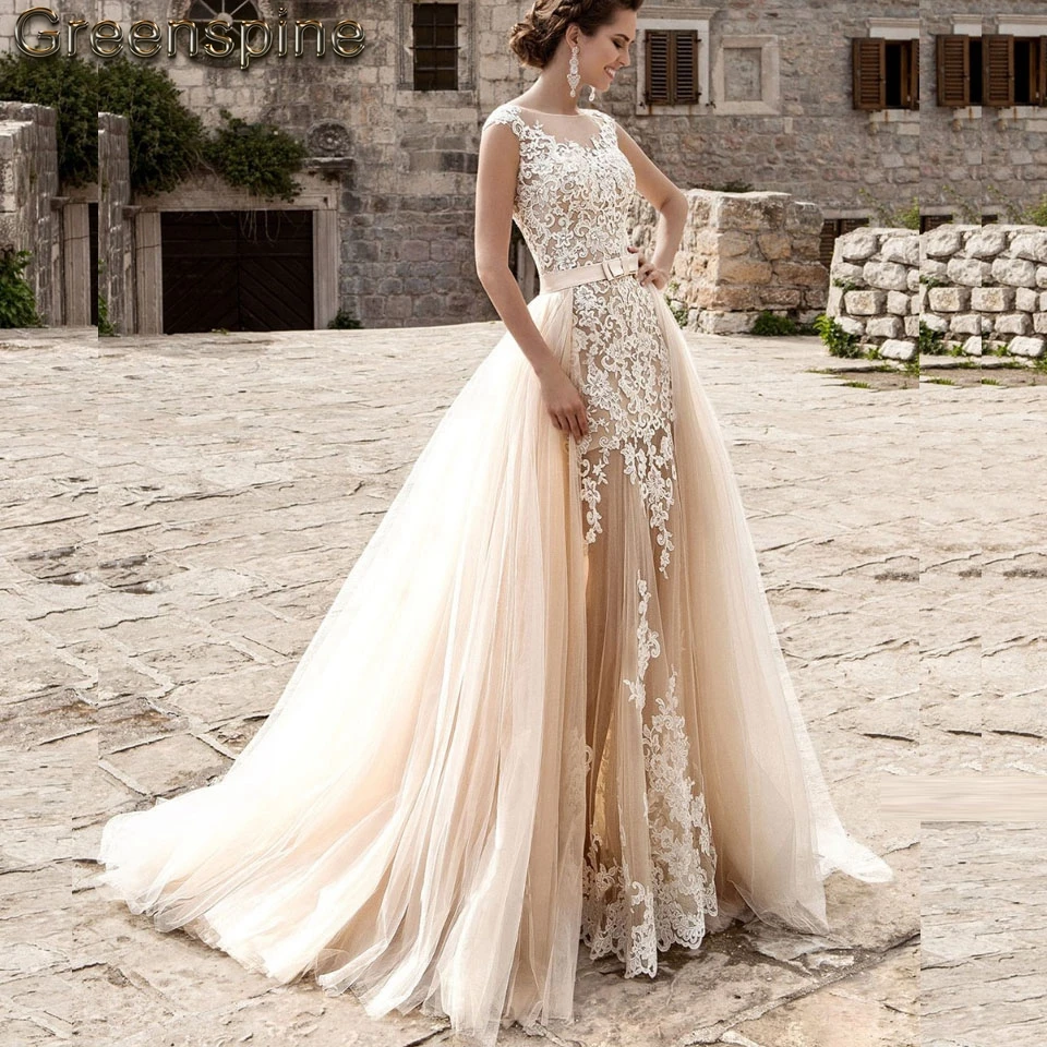 Light Champagne  Wedding  Dress  With Detachable Skirt 2022 