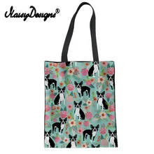 Бесшумный дизайн хозяйственная сумка для девочки боксер собака холщовая женская сумка эко сумка для продуктов портативный наплечный шоппер Хлопковая Сумка-тоут