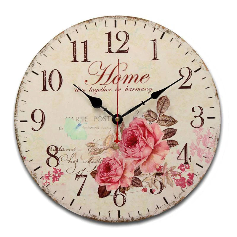 

SZS Hot rose flower butterfly Round Creative Wood wall clock