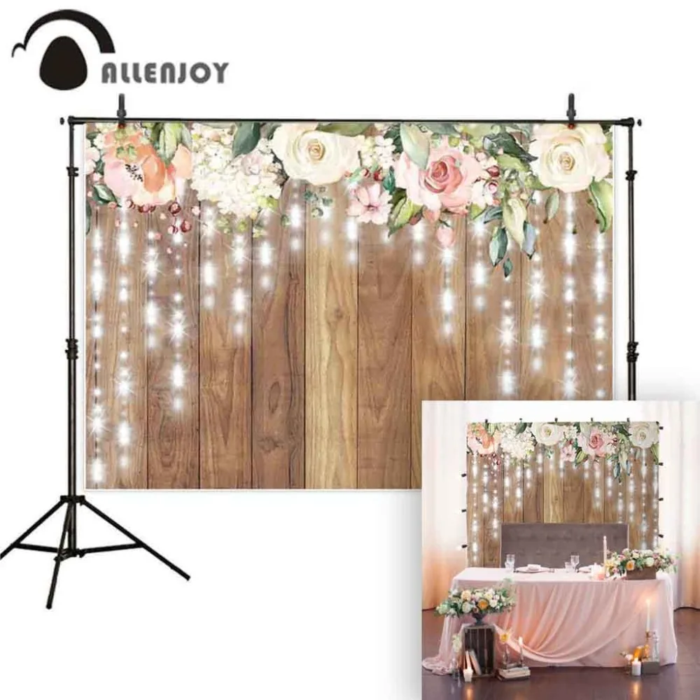 

Allenjoy photography backdrop rustic wedding glitter flower wood boda photocall background fabric photo shoot prop decor