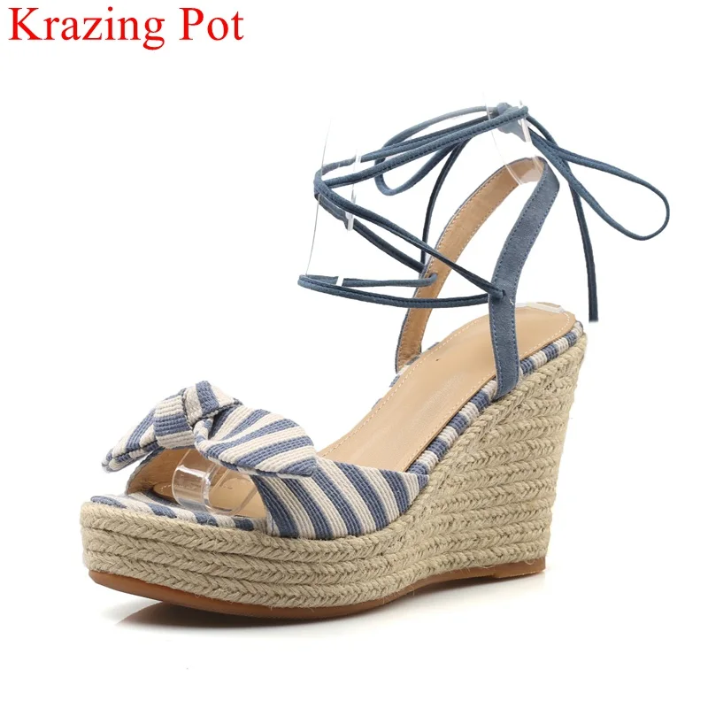 

2018 superstar gladiator peep toe platform high heels wedge women sandals office lady gingham sweet casual thick bottom shoe L11
