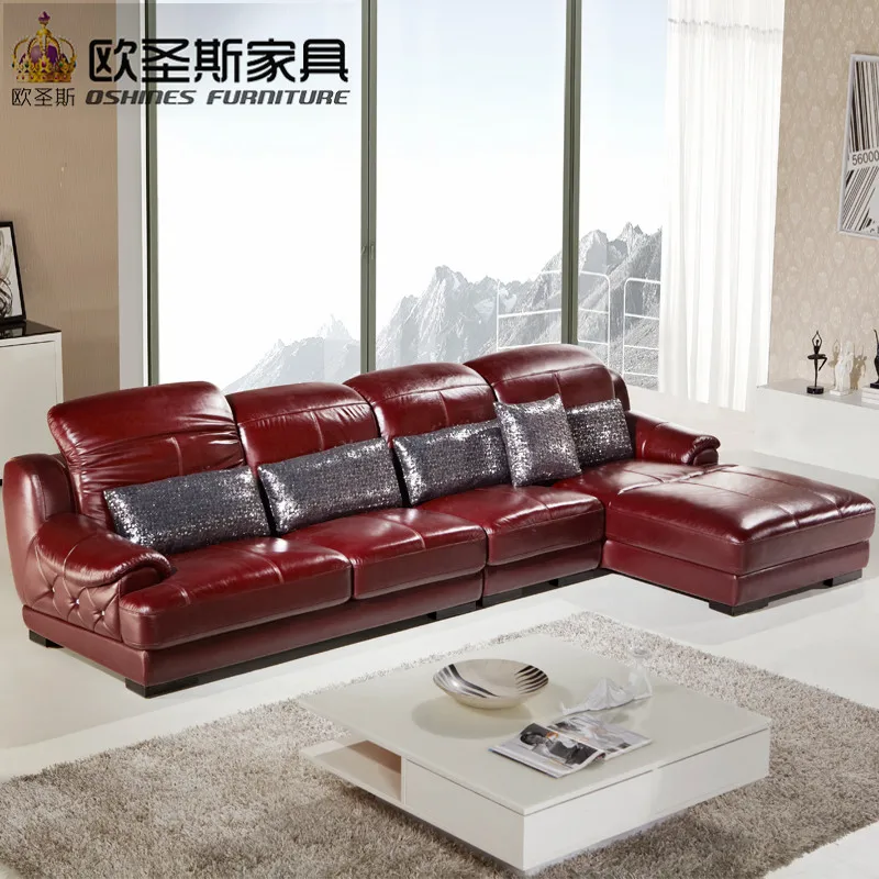 L shape sectional modern design baroque red purple leather ...