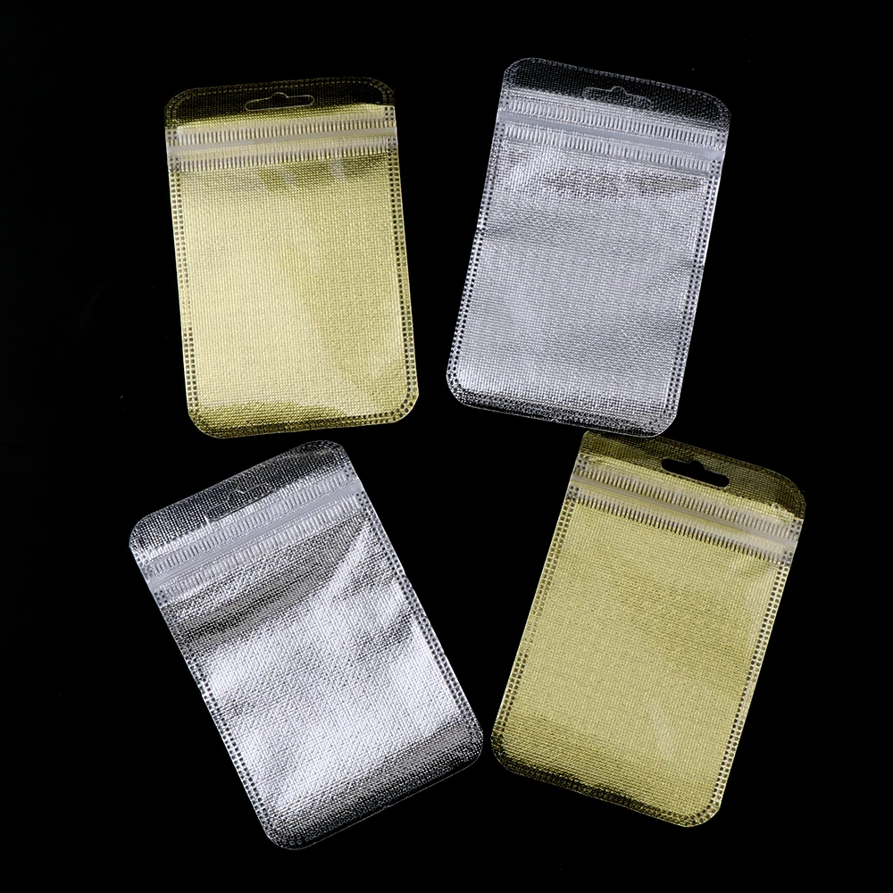 100pcs Gold Silver Plastic Non-woven  7.5*11cm Fabric  Zip Lock Self-Sealing Bag USB Cable Jewelry Packaging Storage Pouches 2