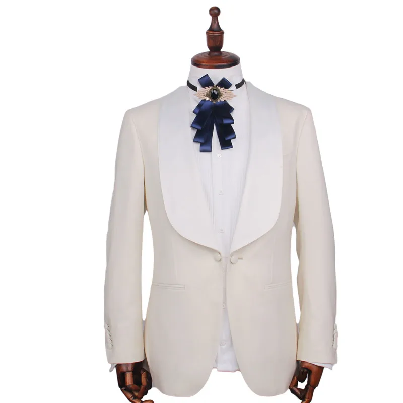 

Mens Custom Made Suit Tuxedo Ivory Wool Men Suits With Subtle Pattern Tailored Mens Groom Slim Fit Patterned Groom Suits