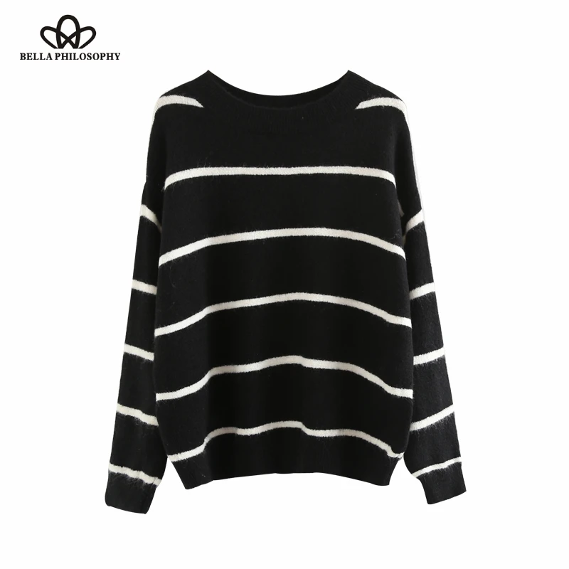 Bella Philosophy 2019 Winter Women Sweater Black and White Striped ...