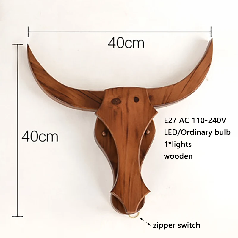 Современный Лофт ретро натуральный деревянный корова животное стиль настенные светильники E27 Светодиодный Бра Настенные светильники для гостиной спальни ванной