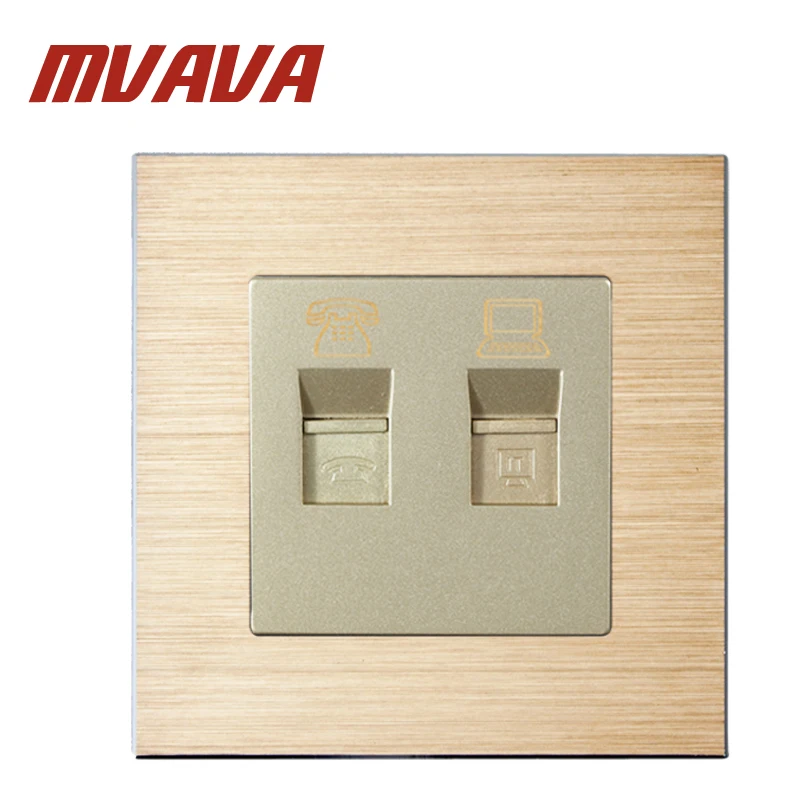 

MVAVA TEL + Data Sokcet 86*90MM Satin Aluminium Series RJ45 RJ11 Computer Telephone Socket Jack Outlet Wall Socket Free Shipping