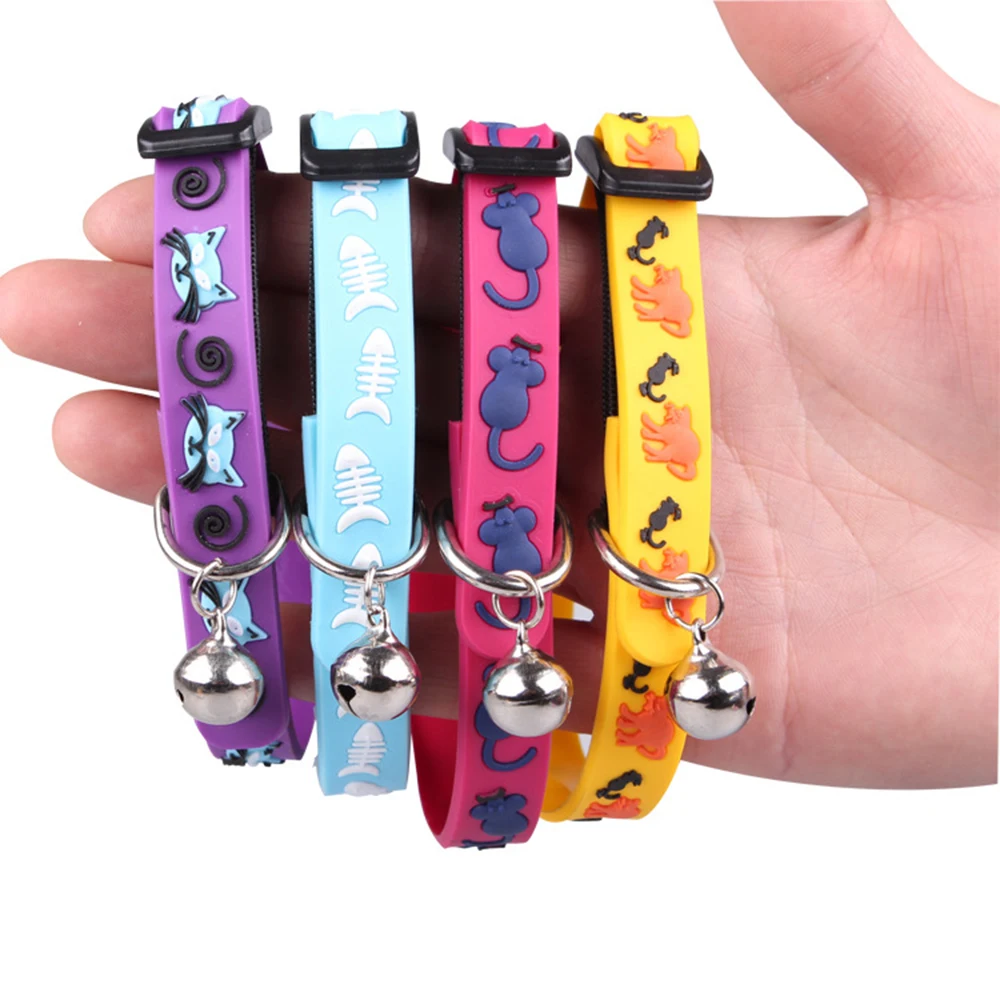 Silicone Cat Collar Bell Rainbow Cat Collar Adjustable Breakaway Dog Mouse Fish Kitten Pet Cats Collars For Small Dog Necklace