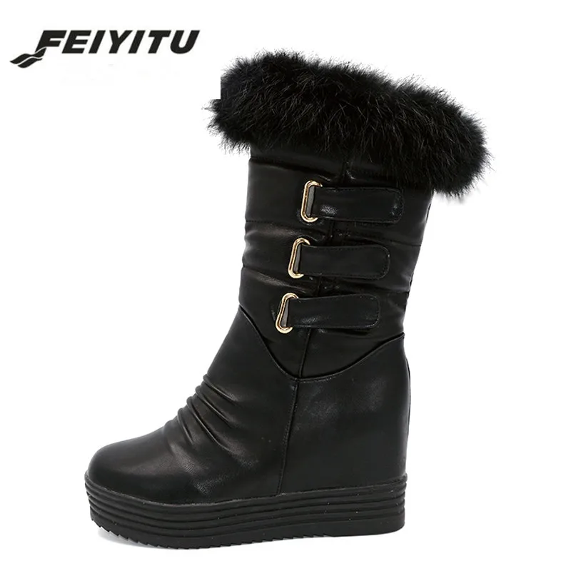 

feiyitu Good Quality Winter Women Snow Boots Warm Fur Ladies Shoes Platform Black Fashion Buckle Real Fur Brand Boots Plus