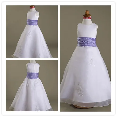 A-line Scoop Floor-length Satin Organza Flower Girl Dress | Свадьбы и торжества
