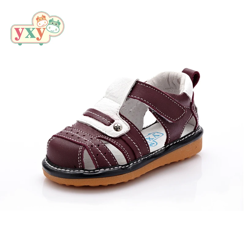 

YXY 2019 summer squeaky natural leather baby boys girls children anti-slip outsole hook&loop durable kids sandals shoes