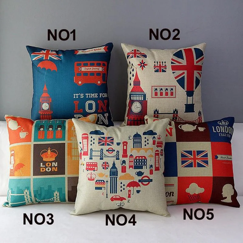 18" Square British Retro Cotton Linen Cushion Cover Sofa Decorative