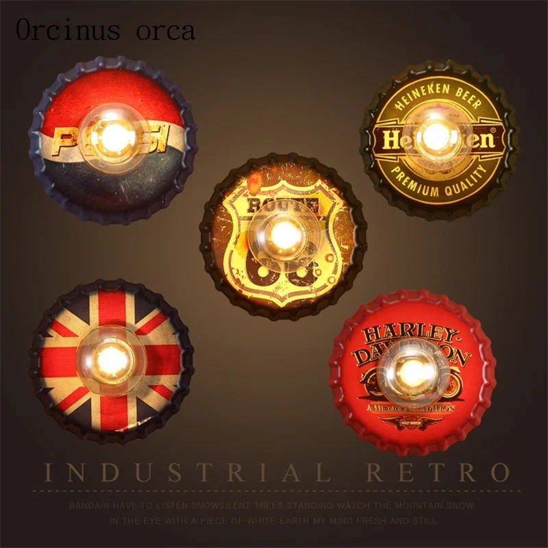 

Industrial wind antique creative beer covers wall lamps restaurants bars walkways American Iron paintings decorative wall lamps