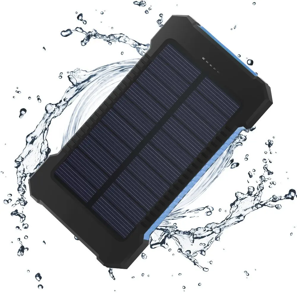 100% Original Waterproof Solar Power Bank 10000mah Dual USB Mobile Solar Battery Charger Waterproof for All Phone With a compass