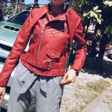 Женская куртка из искусственной кожи, Брендовое пальто из искусственной кожи с длинным рукавом, красный цвет, большой размер XS, размер XL, мотоциклетная байкерская куртка, Женская куртка