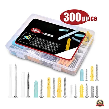 

Plastic Drywall Wall Anchors Screw Assortment Kit 300 Pcs Plastic Self Drilling Hollow-Wall Drywall Anchors with Screws Kit