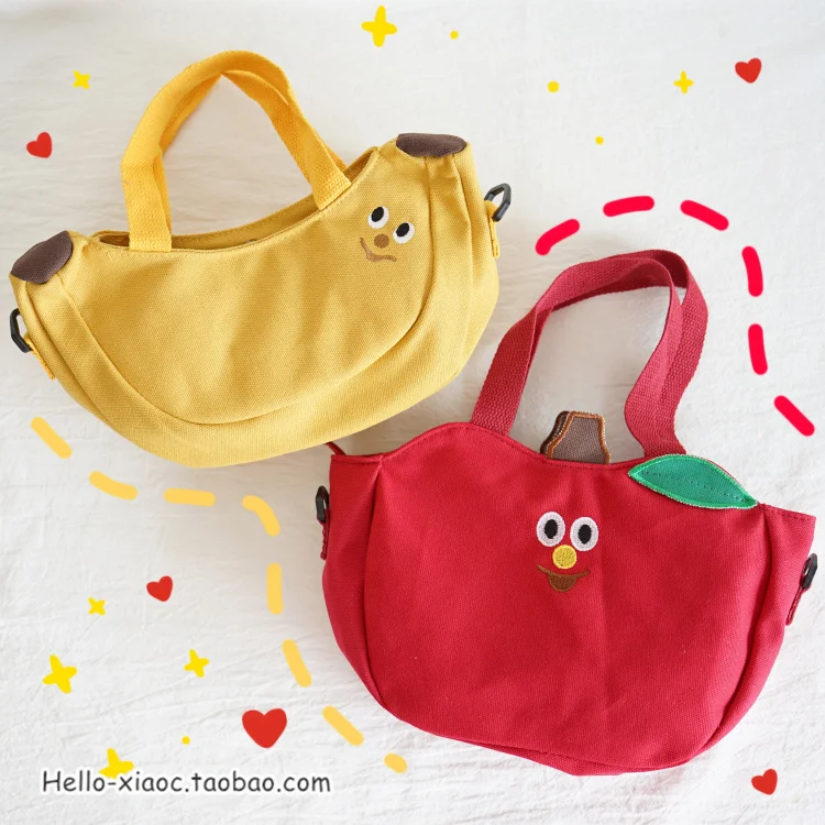 Bonito dos Desenhos Bolsa de Ombro Bolsa de Frutas Bolsas de Pelúcia para Meninas Animados Banana Maçã Bordado Lona Senhoras Crossbody Mensageiro 4 bolsa de frutas banana maçã bordado lona