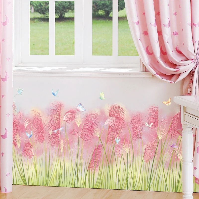 

Pink Grass Baseboard Wall Stickers Living room Bedroom Nursery Wall Decor Art Murals Waterproof Vinyl Decals Home Decoration