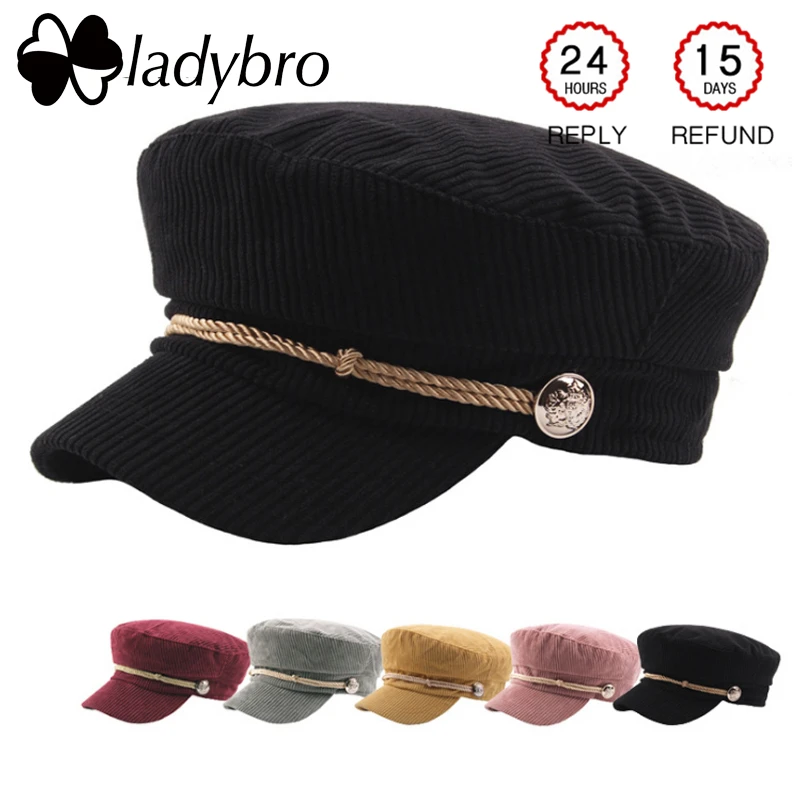 Вельветовая военная шапка Ladybro Женская осенне зимняя женская черная плоская на