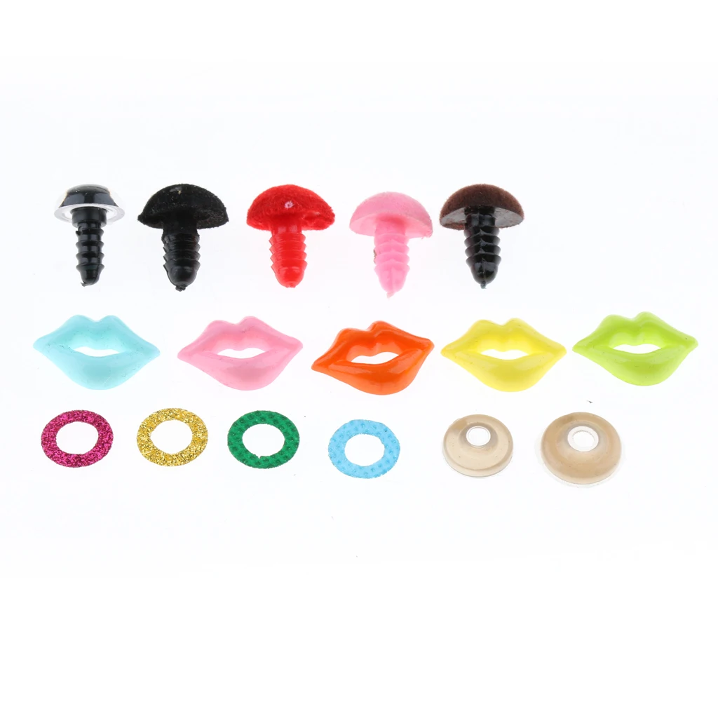 70pcs 12cm Plastic Safety Eyes + Glitter Nonwovens + 35pcs Velvet Noses + 35pcs Mouth + Washers for Soft Stuffed Plush Toy DIY