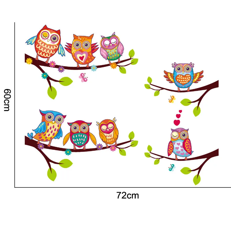 animals wall  sticker  tree cartoon  Owl family Wall  Sticker  