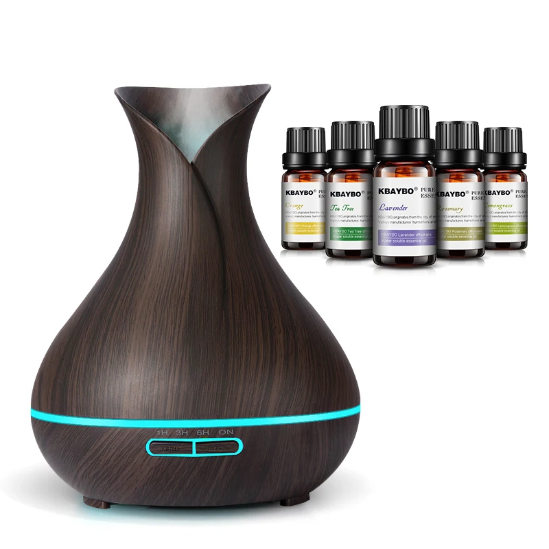 400ml Ultrasonic Air Humidifier Aroma Essential Oil Diffuser With Wood Grain 7 Color Changing LED Lights