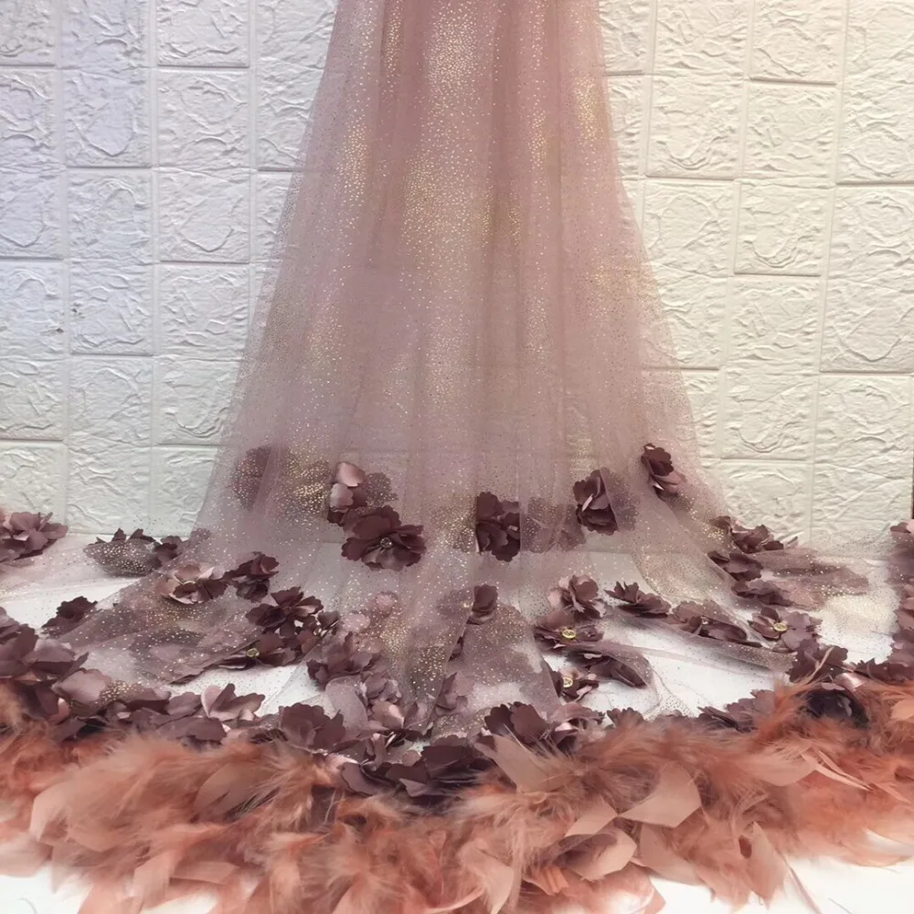 

2019 Latest 3D Flowers Laces Fabric High Quality Nigerian African French Tulle Embroidered Lace Fabrics 5Yards For Wedding A2029