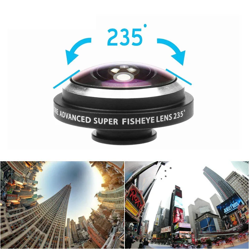 Cellphone Lens Universal 2 in 1 Camera Lens Kit Clip-On 235 Degree Supre Fisheye + 19X Macro Lens for iPhone Samsung Smartphone