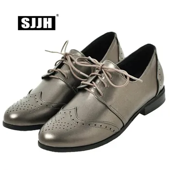 

SJJH Woman Soft PU Casual Pumps with Point Toe Low Heel Lace-up Cut-outs Brogues Comfort Fashion Working Shoes Large Size Q037