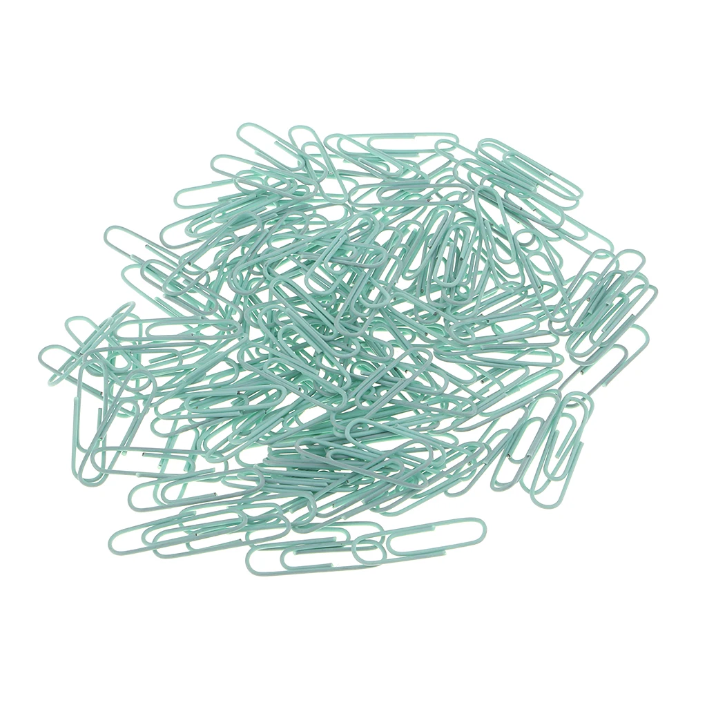 150 Pieces Colored Metal Paper Clips Mint Blue Office Home School Table Organize Tools W/ Transparent Donut Shaped Box