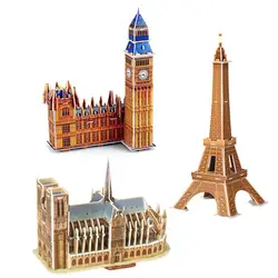 Carboard 3D Бумага здания игрушки-головоломки мир сувенир башня мост Белый дом Нотр Дам Тур Эйфелева башня для 6 лет дети