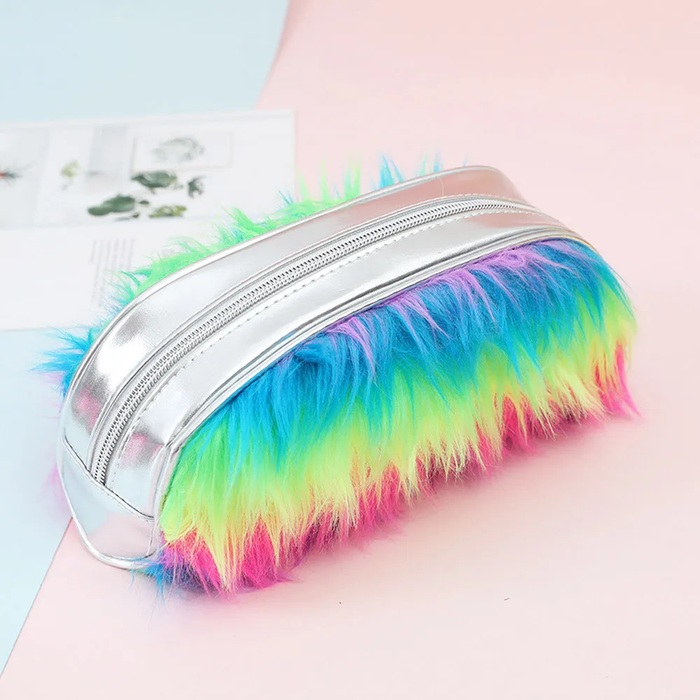 

Women Student Faux Fur Laser Zipper Clutch Bag Makeup Cosmetic Pouch Pen Bags Corduroy Lipstick Holder Travels Handbag 10Oct 12