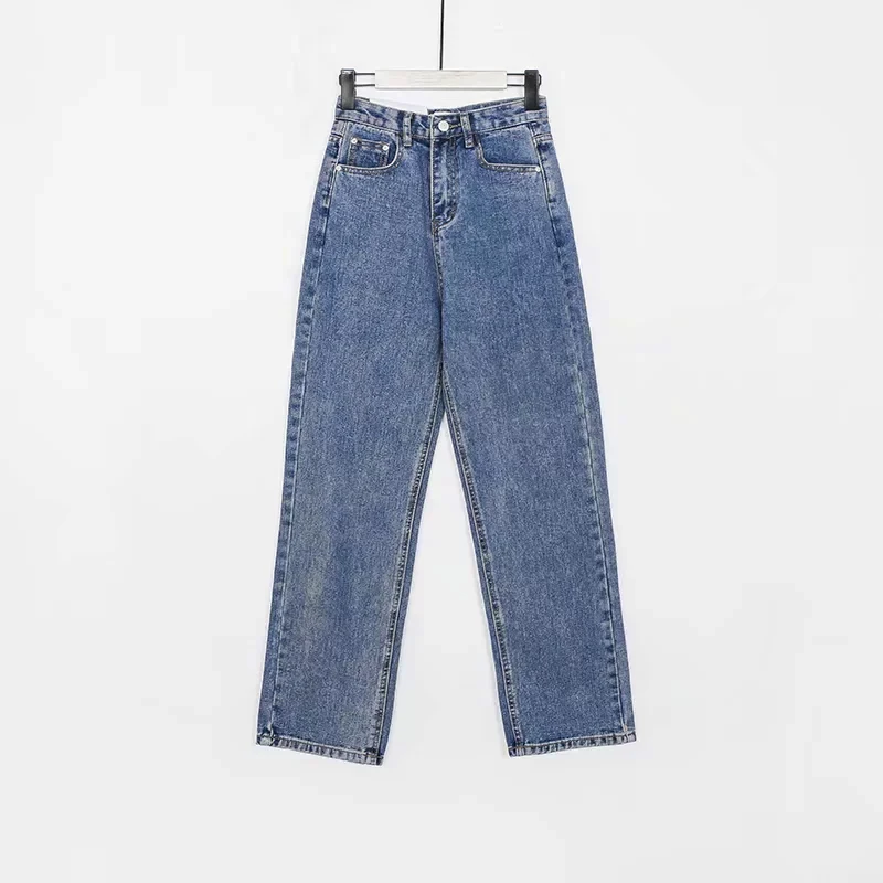 Женские винтажные прямые джинсы с высокой талией, синие широкие джинсы - Цвет: dark blue