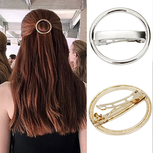 Fashion Women's Hairpin Punk Circle Golden Silver Alloy Round Hair Clip Clamp Headwear