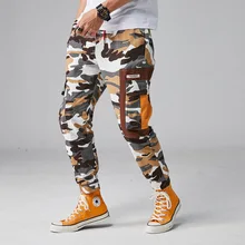 2019 Men Hip Hip Streetwear Men's Camouflage Joggers Pants Cotton Cargo Pant Elastic Waist Harem Pant Men Taktik Pantolon Casual
