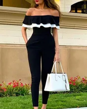 Mono largo sexy con hombros descubiertos para mujer, petos negros de longitud completa, monos para mujer 640