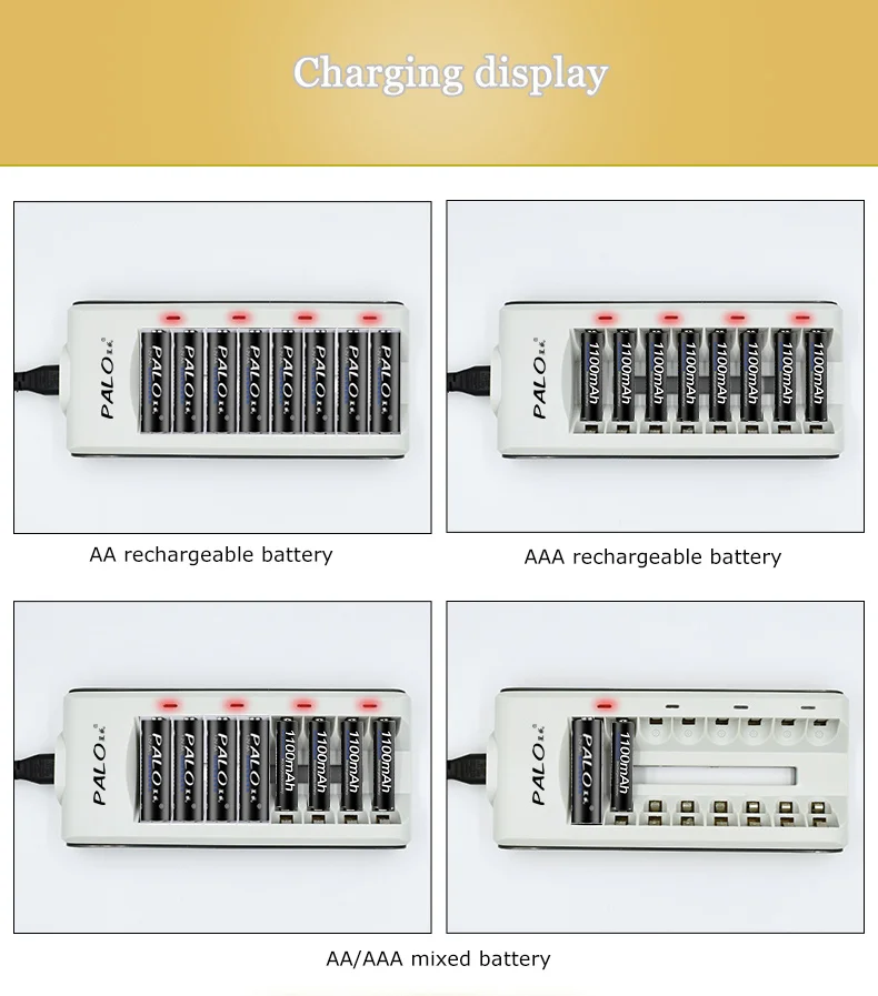 PALO 8 слотов светодиодный дисплей smart AA зарядное устройство для AA/AAA перезаряжаемые батареи+ 8 шт 3000mAh Ni-MH AA перезаряжаемые батареи